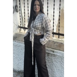 BLUSA CUADROS BEIG LAZADA