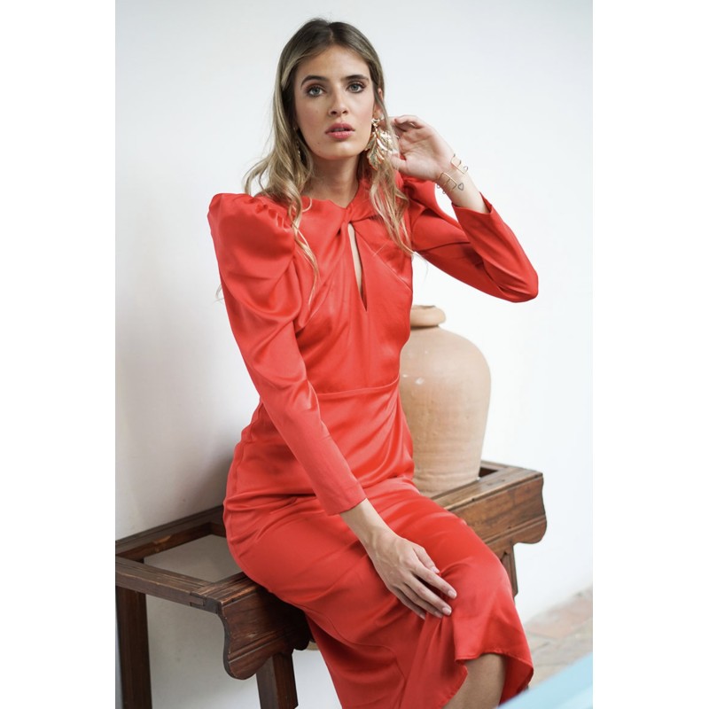 vestido mangas abullonadas rojo
